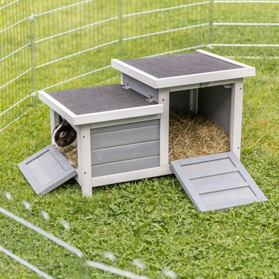 TRIXIE KNAAGDIERHUIS MET 2 INGANGEN GRIJS / WIT — 70X45X43 CM — afbeelding 10
