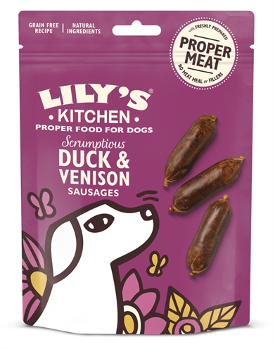 LILY&#039;S KITCHEN DOG SCRUMPTIOUS DUCK AND VENISON SAUSAGES