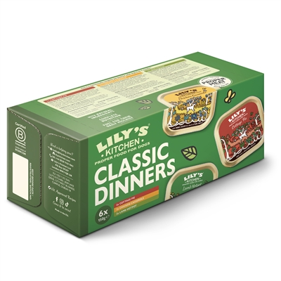 LILY'S KITCHEN DOG ADULT CLASSIC DINNERS TRAY MULTIPACK — 6X150 GR