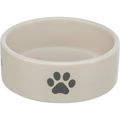 TRIXIE VOERBAK / DRINKBAK HOND POOTMOTIEF KERAMIEK LICHTGRIJS / GRIJS — 300 ML 12 CM