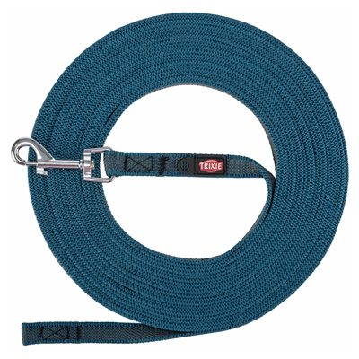 TRIXIE HONDENRIEM SLEEPLIJN MET RUBBER ANTI SLIP PETROL BLAUW