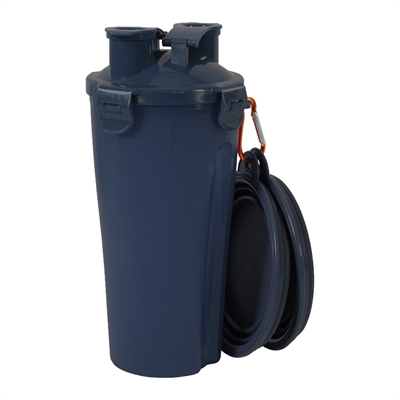 ZOLUX BVK 2IN1 REISSET FLES MET VOERBAK EN DRINKBAK BLAUW