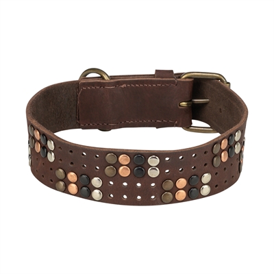 TRIXIE HALSBAND HOND RIVET RUSTIC VETLEER DONKERBRUIN — M 38-47 CMX4 CM