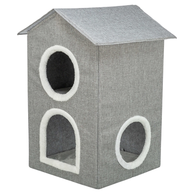 Trixie kattenmand / kattenhuis nora soft 2 verdriepingen lichtgrijs (47X47X67 CM) - Afbeelding 2