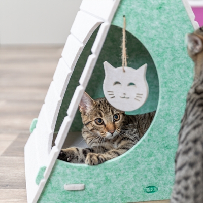 TRIXIE KATTENMAND SPEELBOX LUCY DRIEHOEKIG VILT ZAND / GROEN — 46X38X50 CM — afbeelding 12