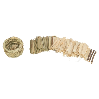 TRIXIE MAND GRAS MET HOOI / MAISBLADEREN / HOUTEN STOKJES — 9X9X9 CM — afbeelding 2