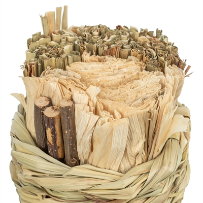 TRIXIE MAND GRAS MET HOOI / MAISBLADEREN / HOUTEN STOKJES — 9X9X9 CM — afbeelding 3