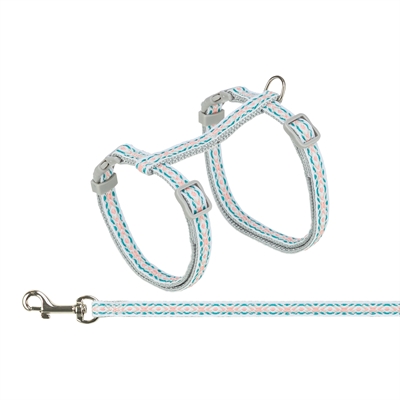 Trixie kattentuigje met riem retro motief grijs / blauw